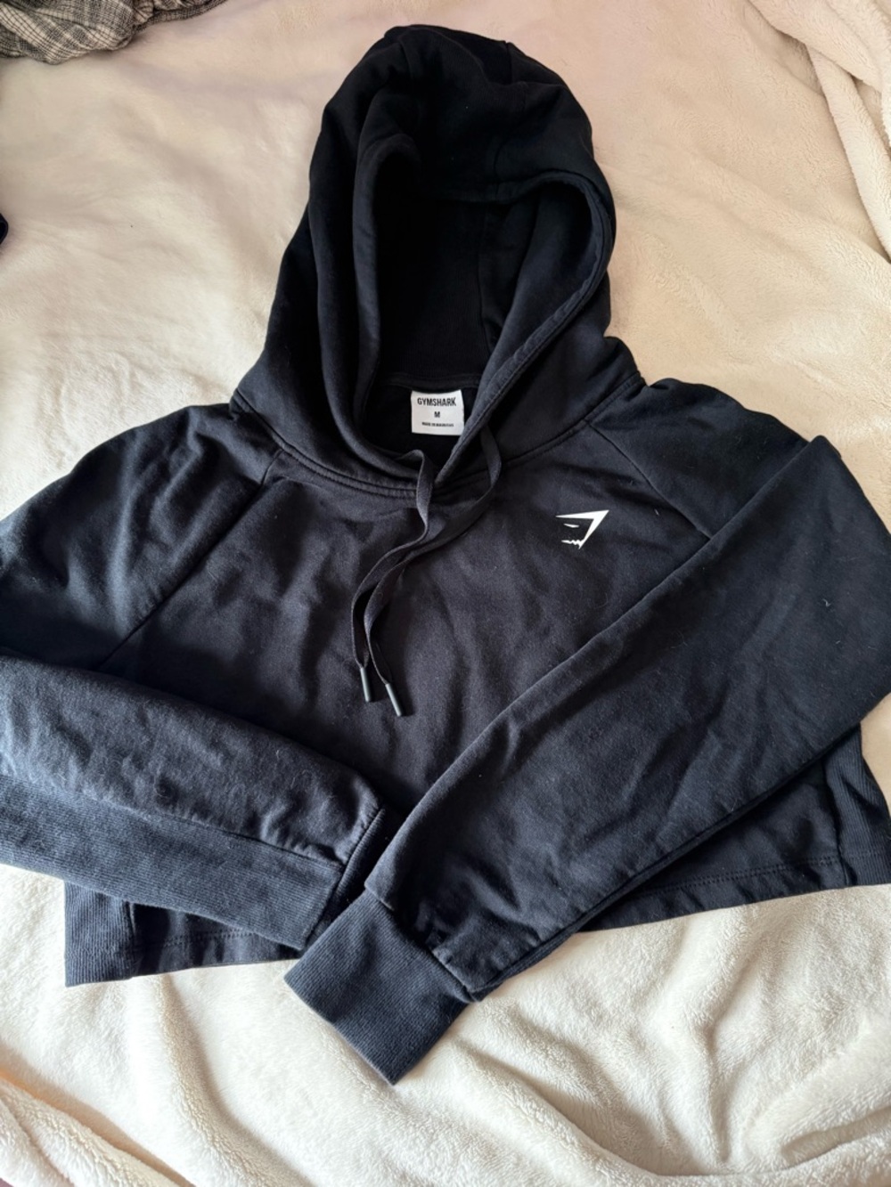 Gymshark Black Cropped Hoodie with White Logo size Medium - Picture 2 of 6